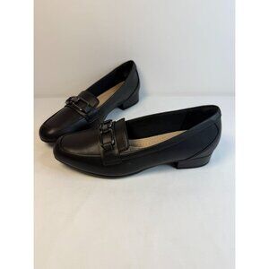 Clarks Juliet Echo Loafers Womens Size 8.5M Black Leather Horsebit Comfort Shoes